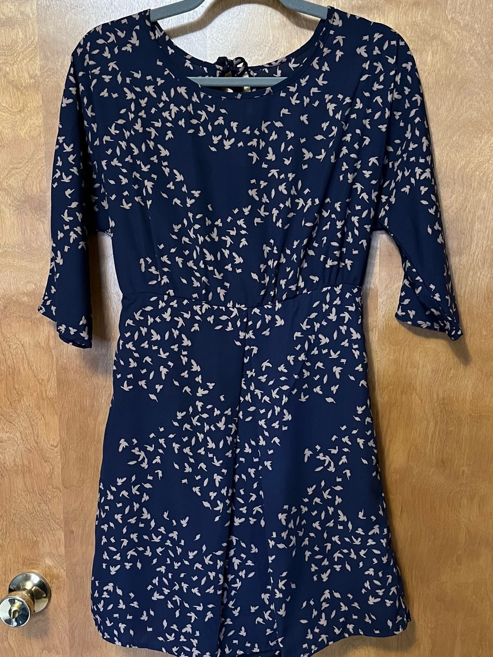 Everly Navy Long-Sleeve Bird-Print Dress sz Small